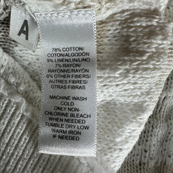 Ann Taylor LOFT Sweater Women XS White Striped Loose Knit Cotton Linen Pockets - Picture 6 of 9